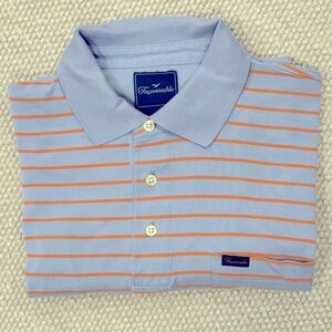 Faconnable Regular Fit Short Sleeve Polo Shirt Blue/Orange Stripe Men’a Size M